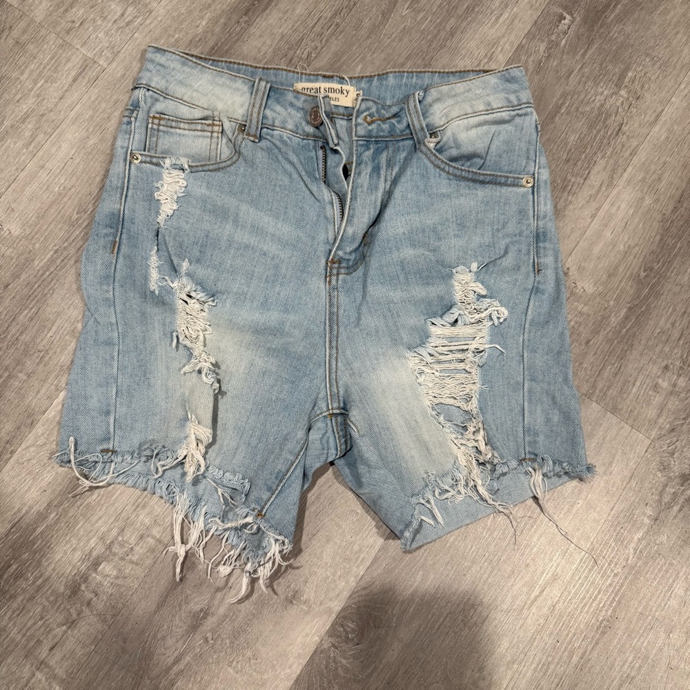 Casual Distressed Light Blue Jean Shorts